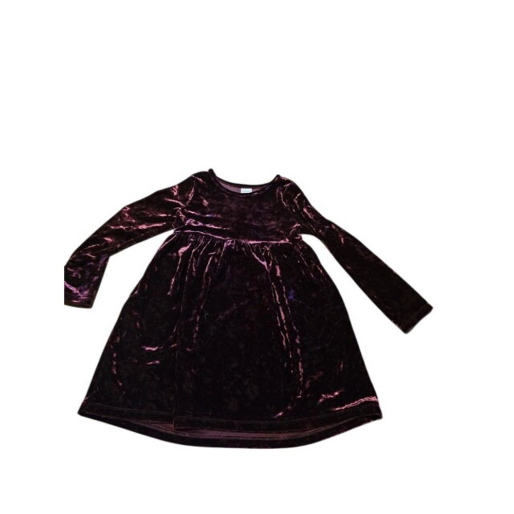Healthtex Girls Burgundy Brick Crushed Velvet Long Sleeve Empire Waist Dress 5T